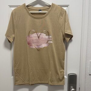 Tan T-Shirt with Pink Heart Design